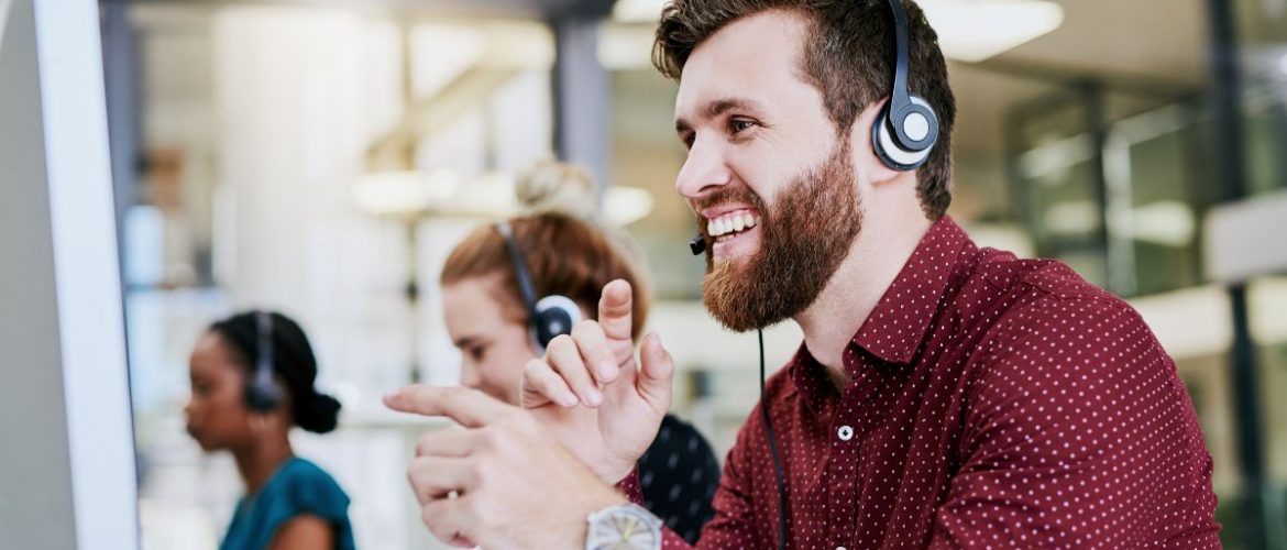 Row of answering service workers