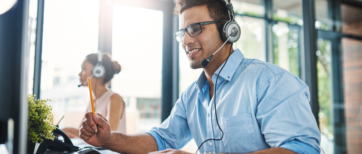 Call answering service expert working at a call center